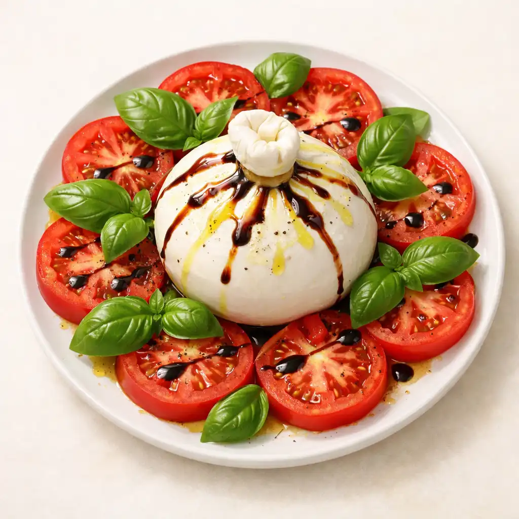 Burrata z pomidorami i bazylią