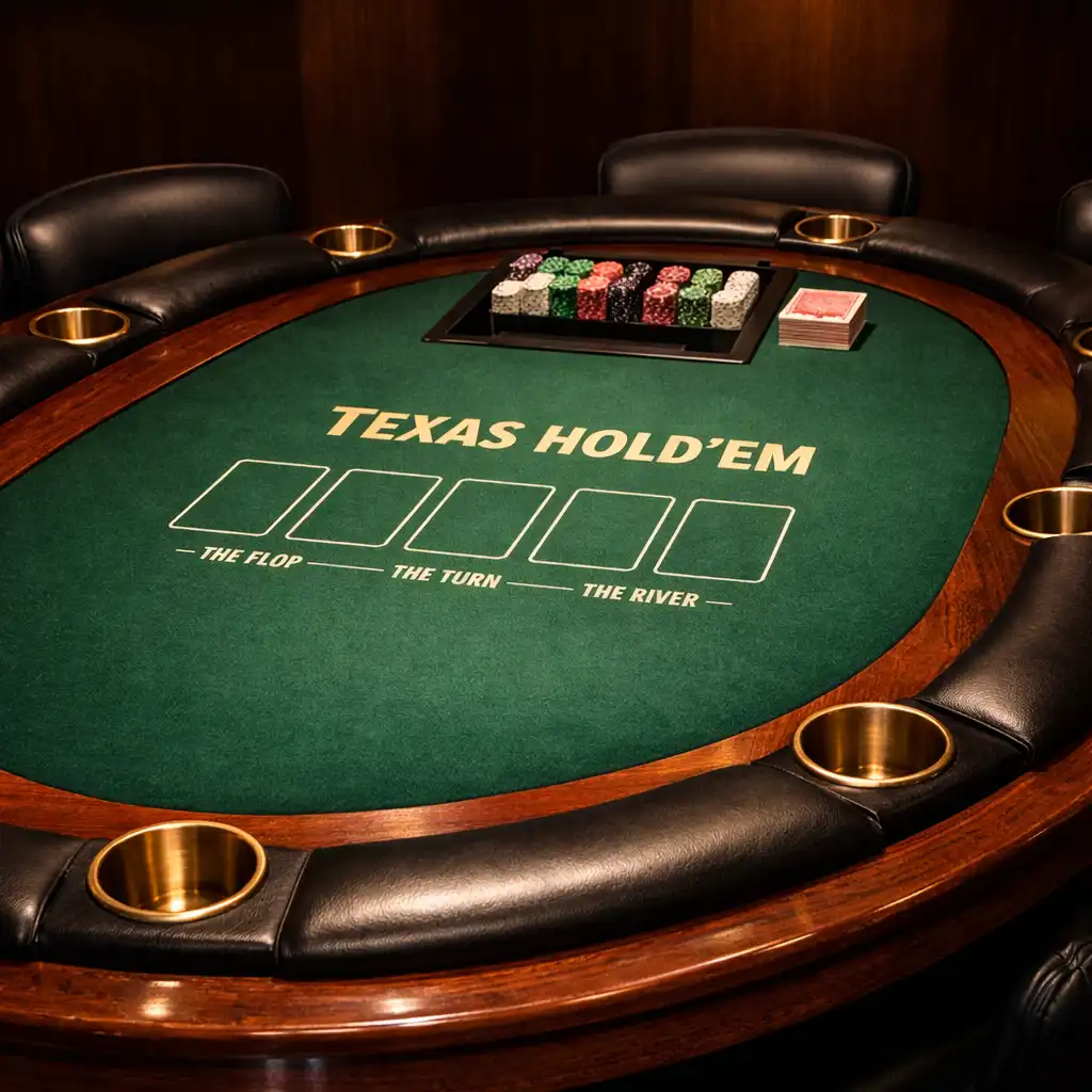Stół do Texas Hold'em z ciemnego drewna i zielonego sukna